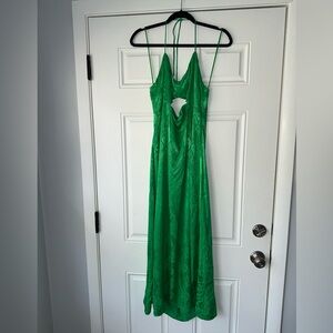 NWT AFRM SIZE XL Zest Dress in GREEN MIDI NSAKE
PRINT SATIN